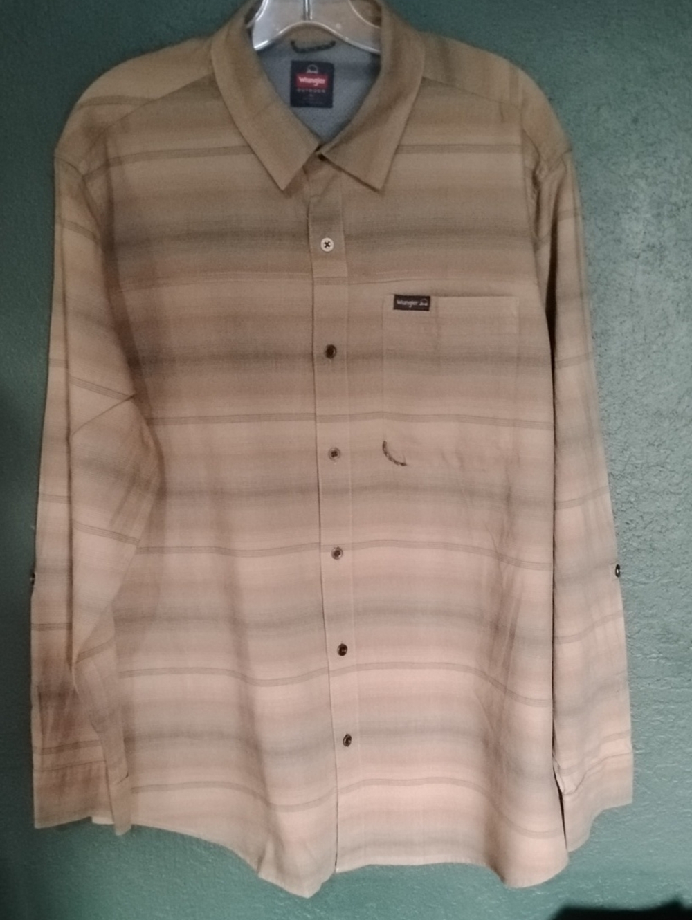 Wrangler Beige Tan Striped Button-Down Shirt